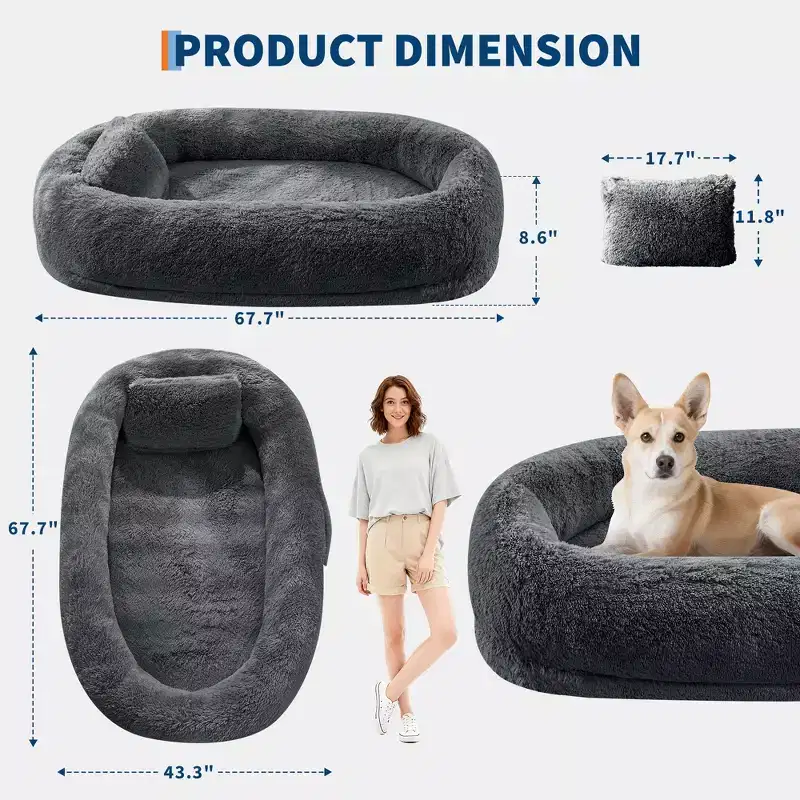 Human Dog Bed Fits You and Pets for People Doze Off, Washable Faux Fur Napping Orthopedic Dog Bed, 67.7  43.3  8.6