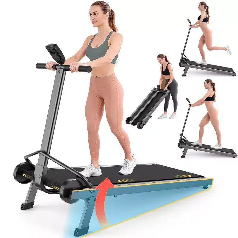 KRISRATE Manual Walking Pad w/ Incline 15%, Foldable Non-Electric Treadmill w/ Handle Bar, 500lbs Capacity, Non-Slip, Digital Monitor for Home/Gym