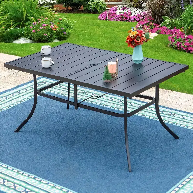 7pc Patio Dining Set with Rectangle Table with 1.57" Umbrella Hole & Aluminum Arm Chairs - Captiva Designs