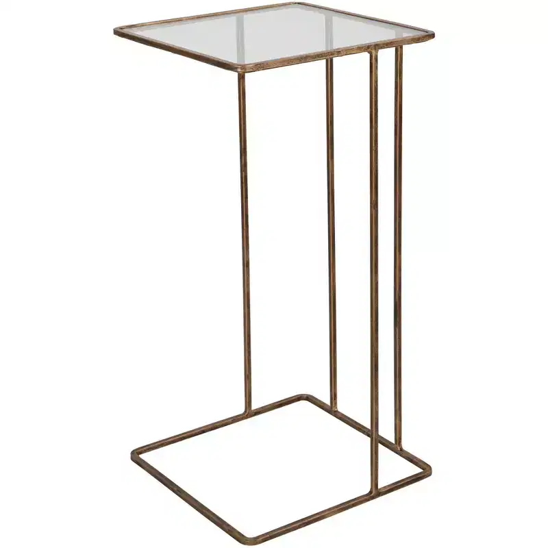 Uttermost Modern Glam Iron Square Accent Side End Table 12 Wide Gold Clear Glass Tabletop for Living Room Bedroom Bedside House