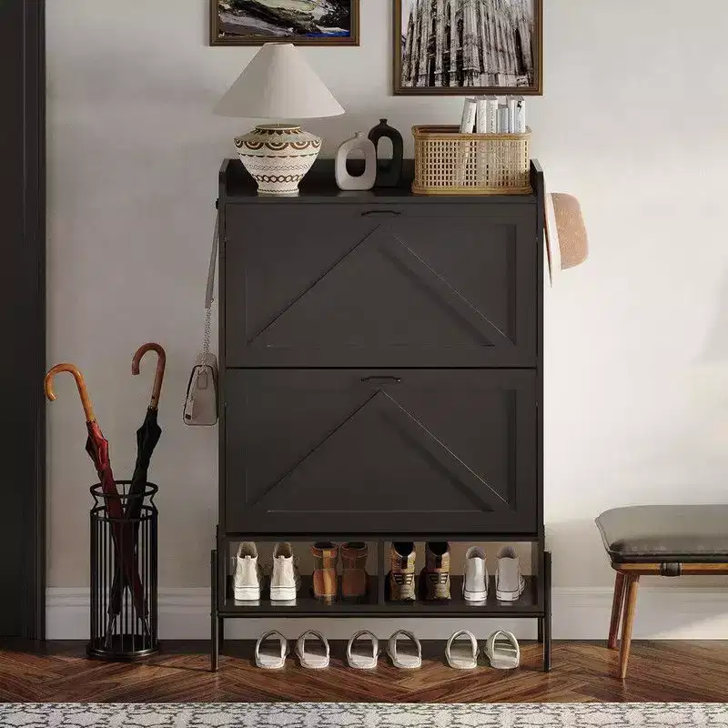 Shoe Storage Cabinet for Entryway, Shoe Organizer with 2 Flip Drawers, Freestanding Narrow Shoe Racks Cabinet Organizer for Entryway