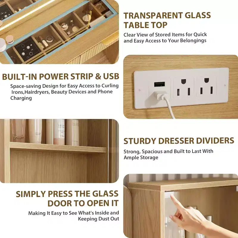 GustoWave 5 Drawers Vanity Desk, Makeup Dressing Table with Built-in USB Outlet Charging Station