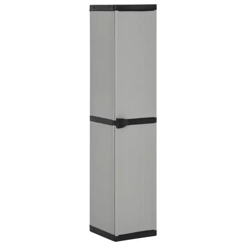 Durable PVC and PP Garden Storage Cabinet with Three Shelves for Organized Storage in Patio, Balcony, or Garage - Gray & Black