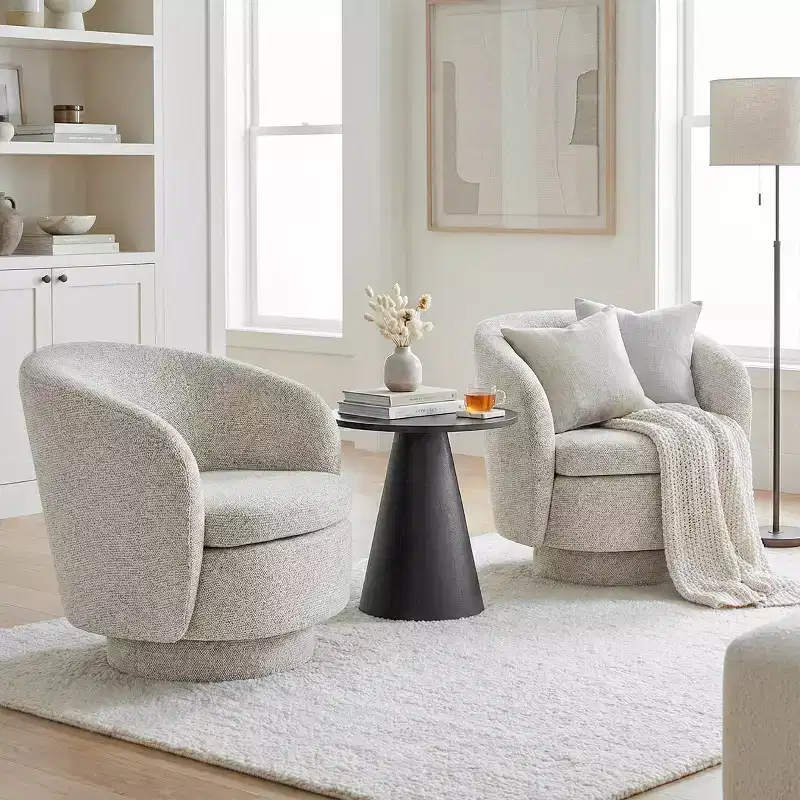 3-Piece Modern Seating Set with 2 Swivel Barrel Accent Chairs and Black Pedestal Round Side Table for Living Room or Reading Corner-Panipeachy