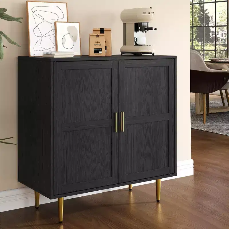 Heynemo 2-Door Storage Cabinet, Modern Wood Credenza with Adjustable Shelves, Freestanding Buffet Sideboard Cabinet for Living Room, Bedroom