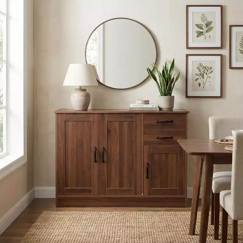 43.3 Modern Wood Buffet Sideboard with Doors & Drawers Storage Cabinet