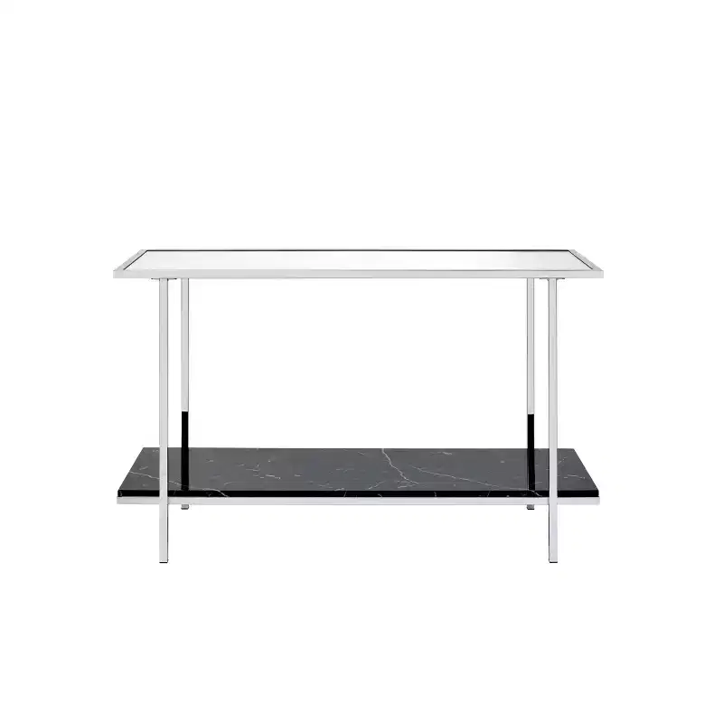 Angwin Console Table Mirrored Faux Marble/Chrome - Acme Furniture: Elegant Living Room Furniture with Fixed Shelf