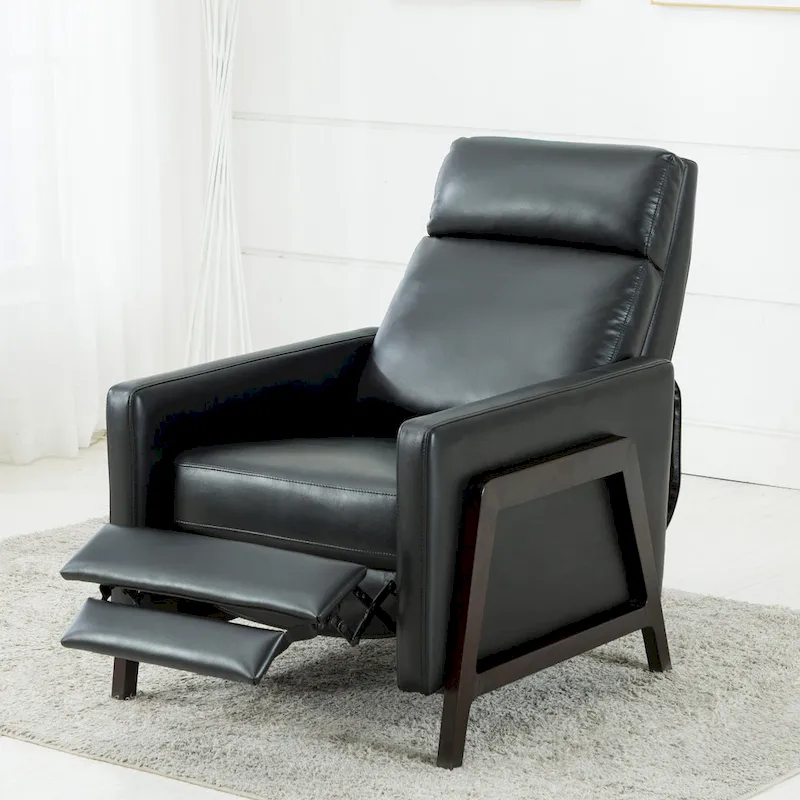 Faux Leather Push Back Recliner Chair, Mid-Century Style, Single