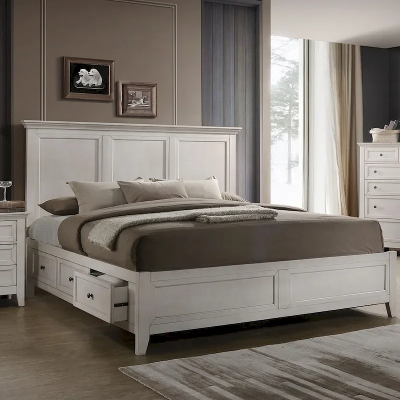 Transitional Storage Platform Bed with Cedar-Lined Drawers – Tuscan or White