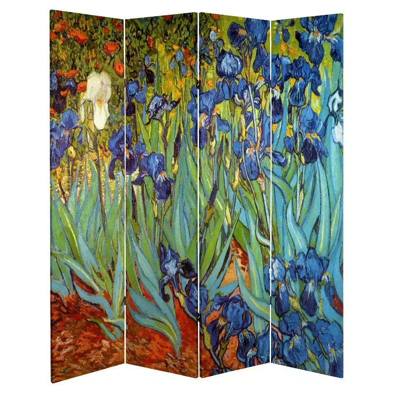 Fine Art Double Sided Room Divider Starry Night and Irises: Canvas Partition, No Assembly Required