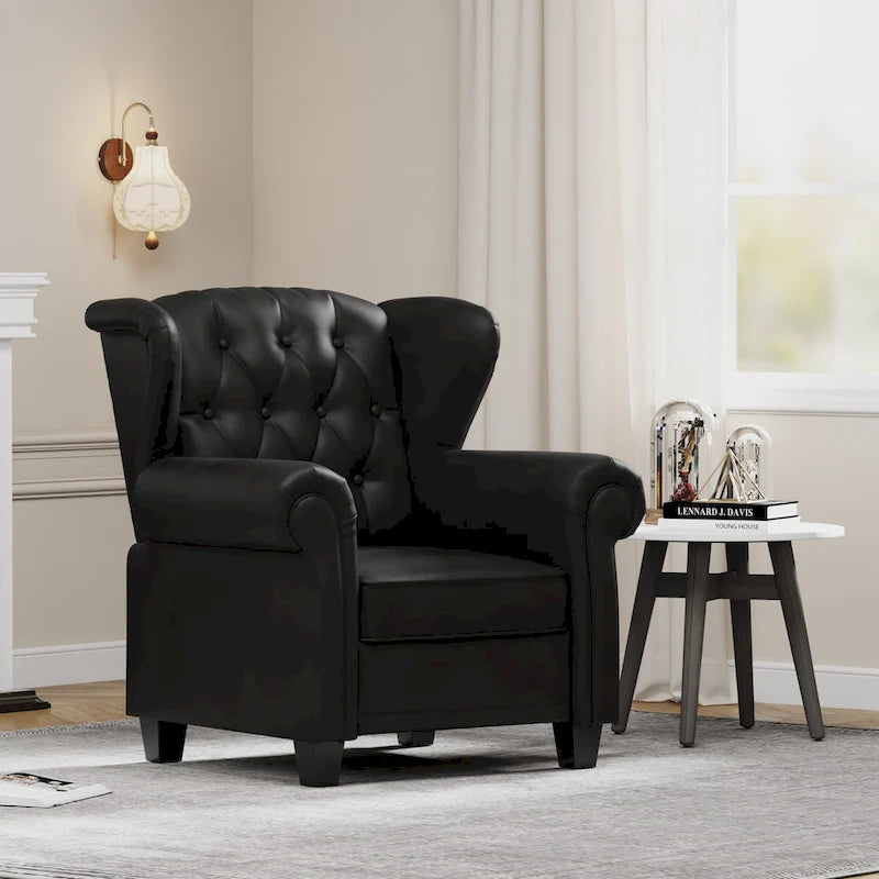 Black Adjustable Tufted Arm Chair with Sturdy Legs