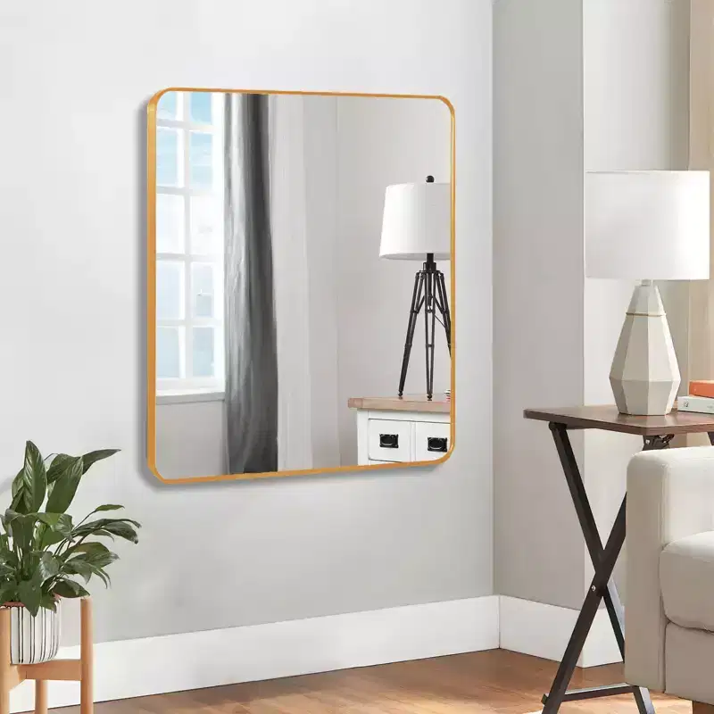 Metal Framed Square Bathroom Mirror for Wall, 30