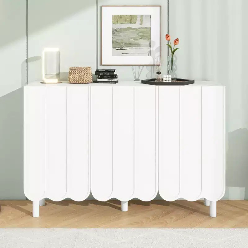Okak Minimalist Sideboard Buffet Cabinet with Storage and 5 Solid Wood Legs, Shoe Cabinet with Adjustable Shelf for Living Room Kitchen