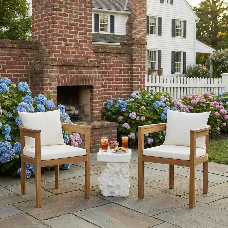 Christopher Knight Home Bora Modern 3 Piece Patio Dining Set with Lightweight Concrete End Table and 2 Acacia Rope Arm Chairs