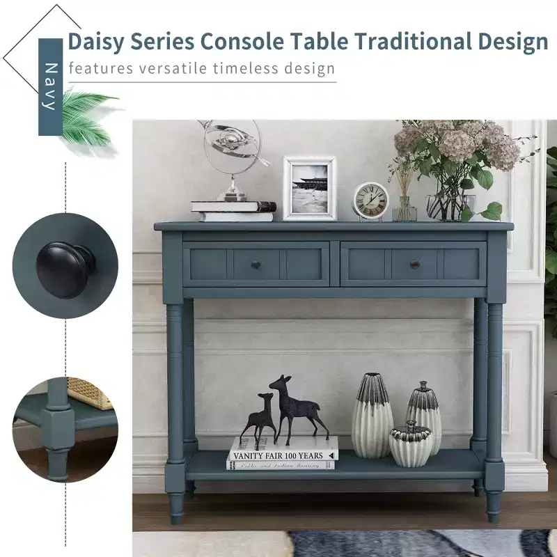 Console Table with Two Drawers and Bottom Shelf