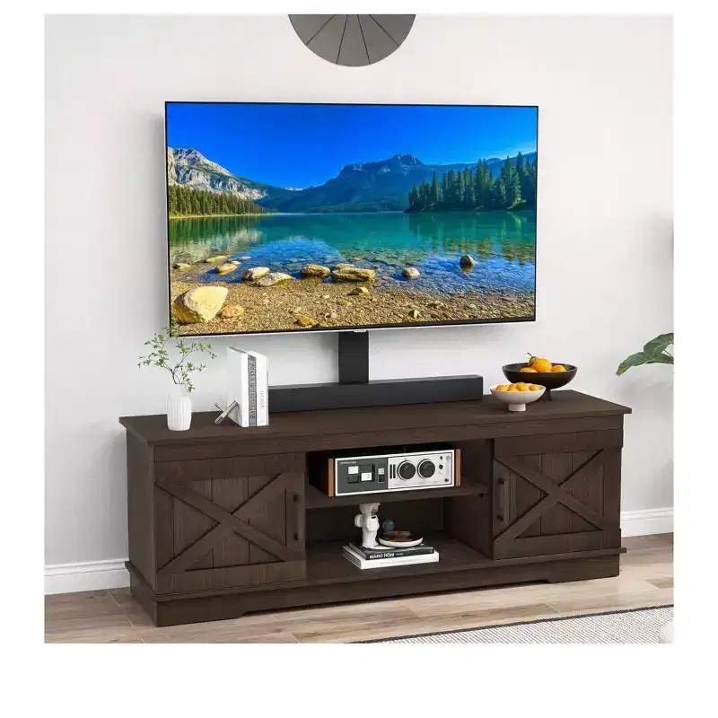 Farmhouse TV Stand with Mount for 70 inch TV Entertainment Center, Media Console with Height Adjustable Mount for Living Room