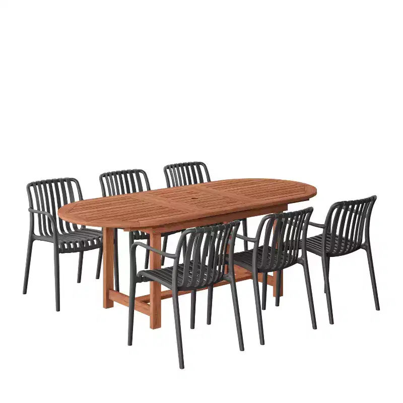 Amazonia Beijo 7pc Oval Outdoor Patio Dining Set Black