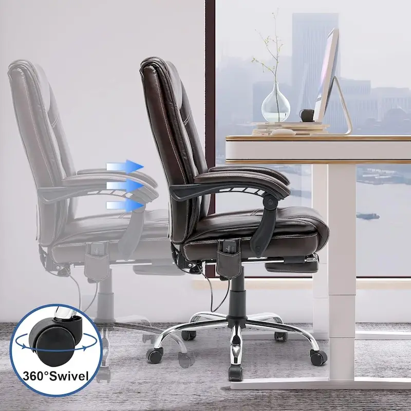 Ergonomic Heated Executive Office Chair, 2/4/6-Point Massage, Retractable Footrest, PU Leather