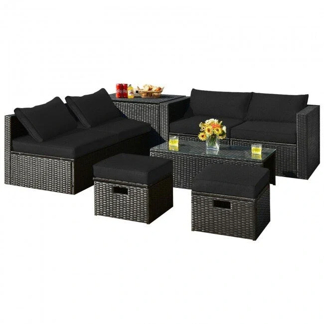 8 Pieces Patio Rattan Storage Table Furniture Set - 25 x 25 x 4 (L x W x D)