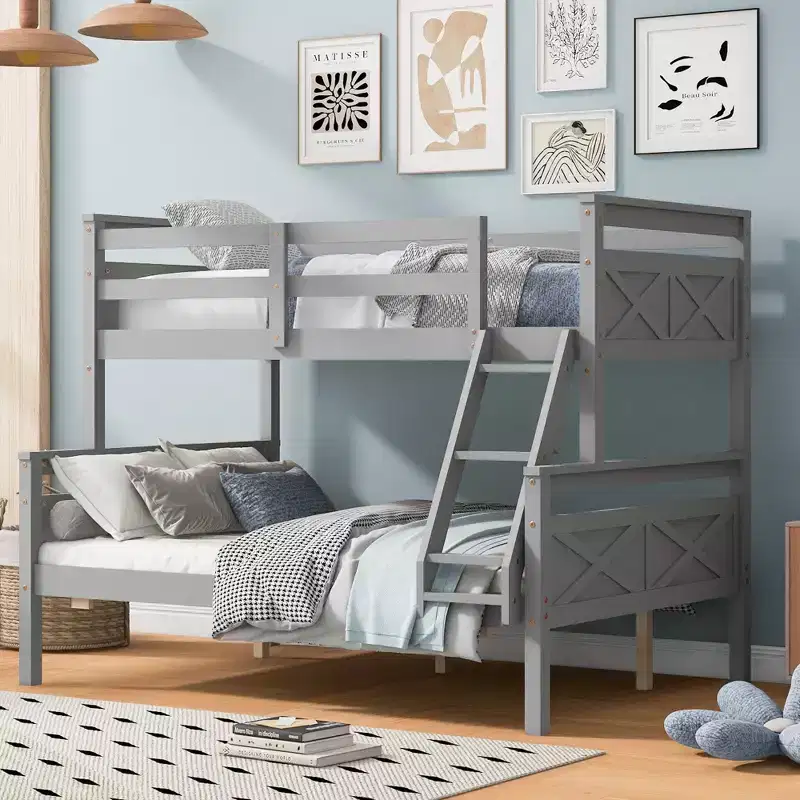 Whisen Elegant Design Twin over Full Bunk Bed with Ladder and Safety Guardrail