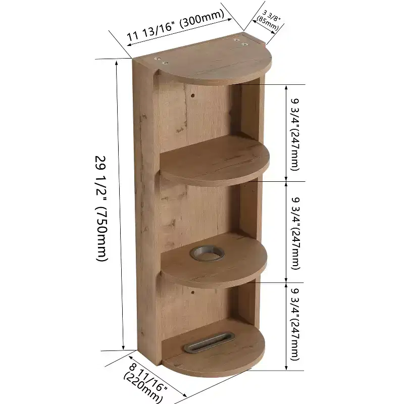 29.5in Bathroom Wall-Mounted Storage Rack, 3-Tier Float Mounting Design, Small Side Cabinet for Placing a Hairdryer and Holding a Tissue Box