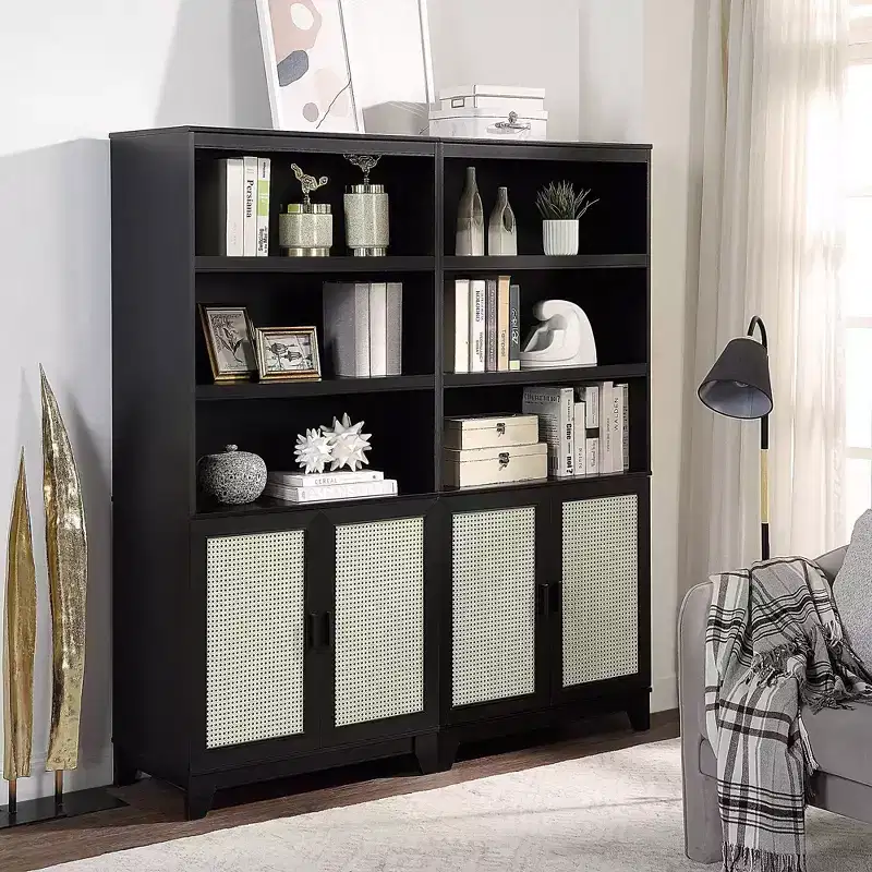 Set of 2 Sheridan Modern 7 Shelf Cane Bookcases - Manhattan Comfort