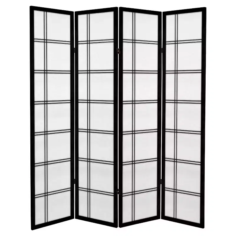 6 ft. Tall Canvas Room Divider, 4-Panel Folding Privacy Screen with Double Cross Design, Black