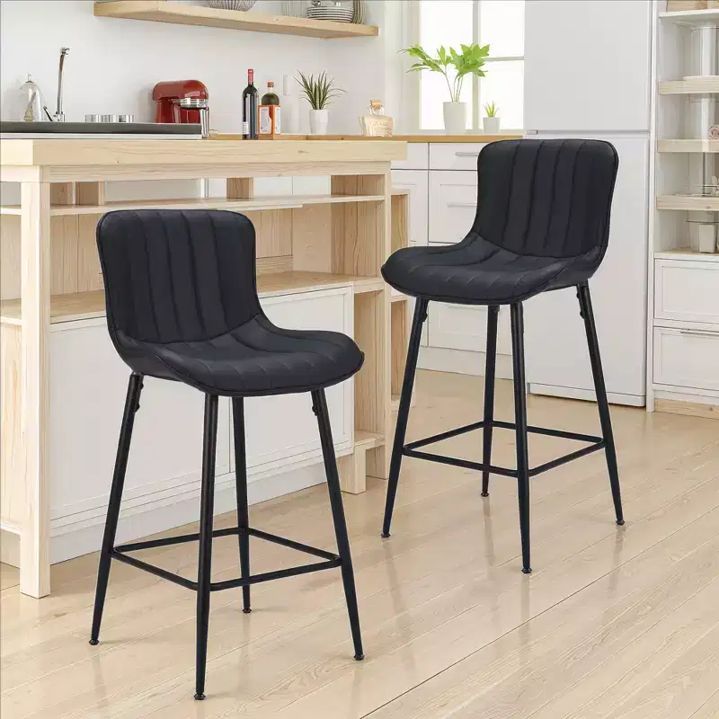 MAYEERTY Black 2-Pack Faux Leather Counter Bar Stools, Modern Design for Kitchen Islands & Dining Rooms