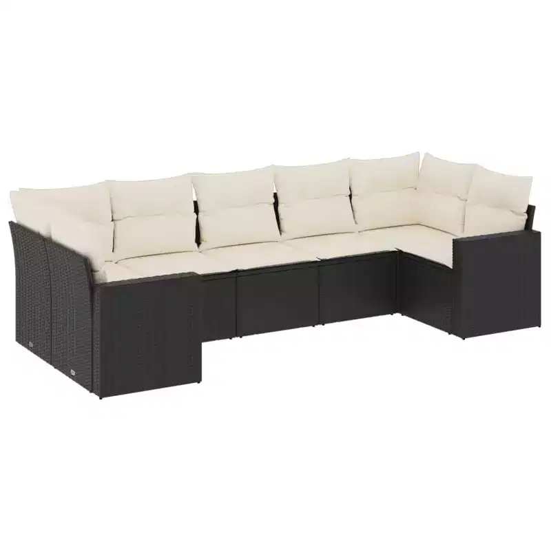 vidaXL Garden Sofa Set Set of 7 Black PE Rattan Large Adjustable Feet