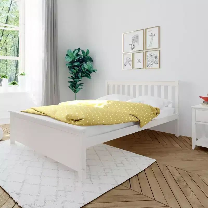 Solid Wood Queen Bed Frame with Slatted Headboard