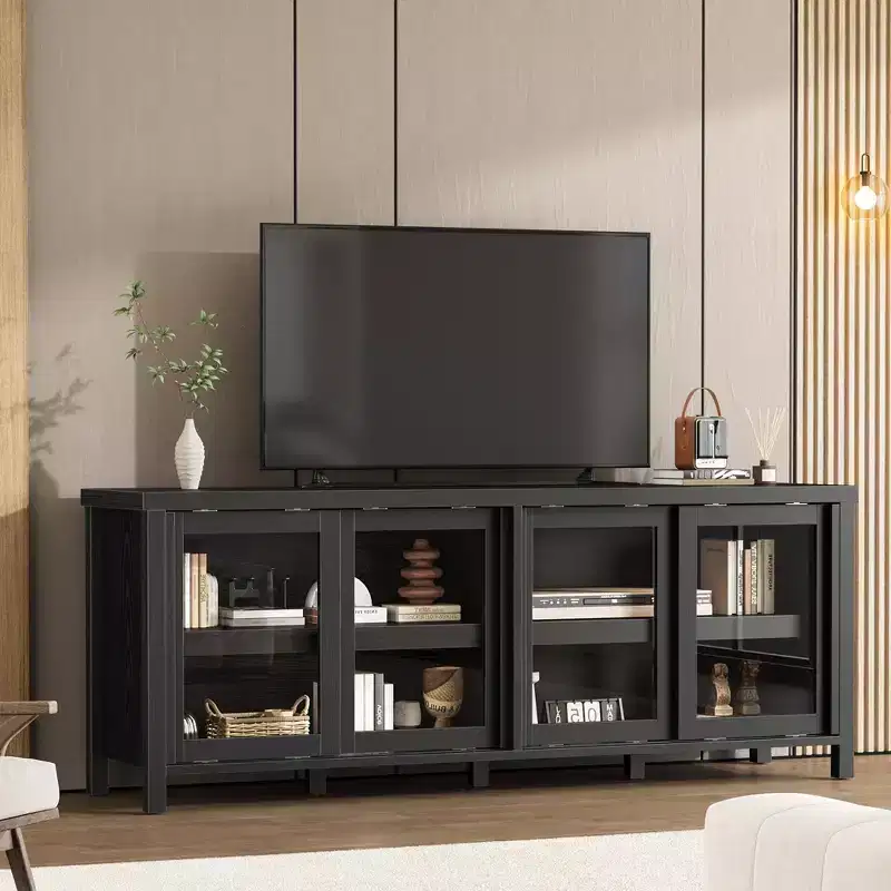 TV Stand for 65 Inch with Entertainment Center - Storage Cabinet, 4 Sliding Glass Doors, Mid Century Modern Media Console, Living Room and Bedroom