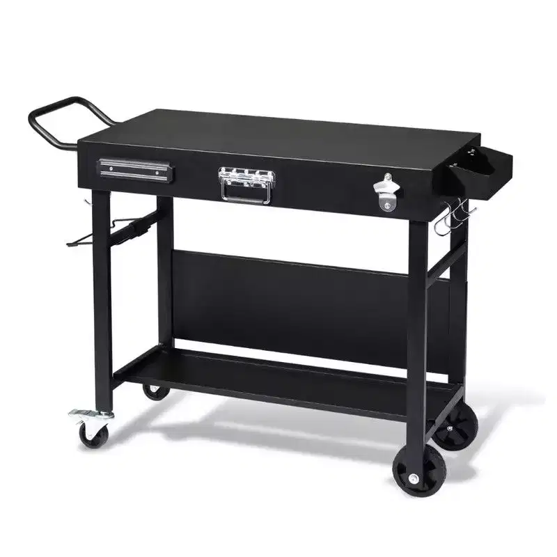 Karl Home Portable 4-Wheel Collapsible BBQ Prep Table Black Outdoor Grill Station
