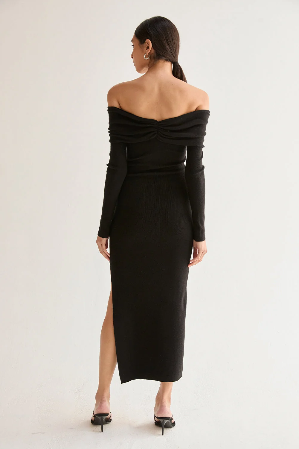 Off Shoulder Sweater Dress Long Sleeve Knit Midi Dress