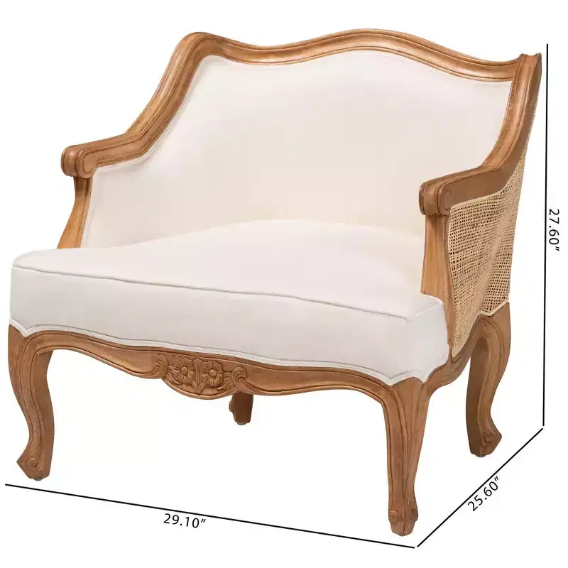 French-Inspired Accent Chair – Bayur Wood, Rattan, Foam Padded, No Assembly