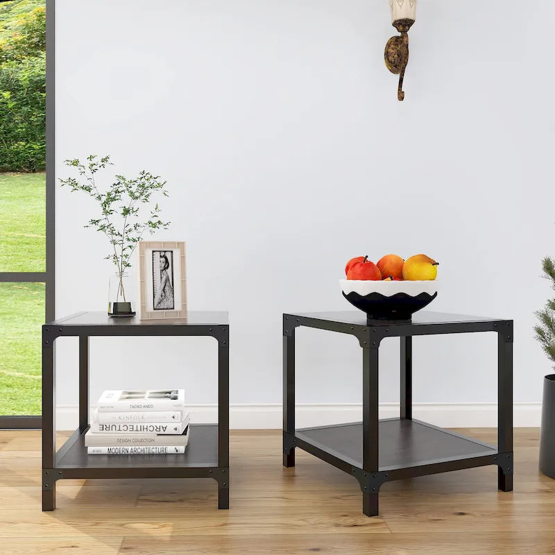 Davee Wood and Metal Square End Table with Shelf - 20x20x20