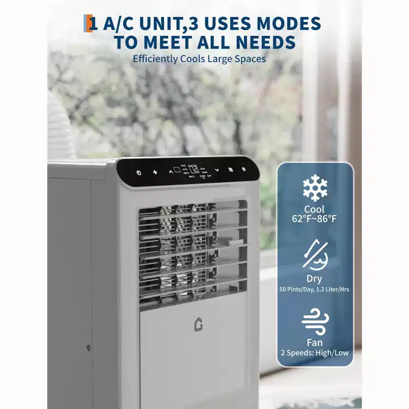 8,000 BTU Portable Air Conditioner, 4-In-1 Portable AC Units for Rooms with Fan, Dehumidifier, Cools Up to 350 Sq.Ft. Room Air Conditioner, Remote