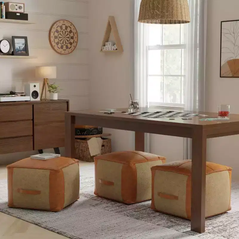 Contemporary Square Ottoman with Removable Leather Cover, 250 lb Capacity