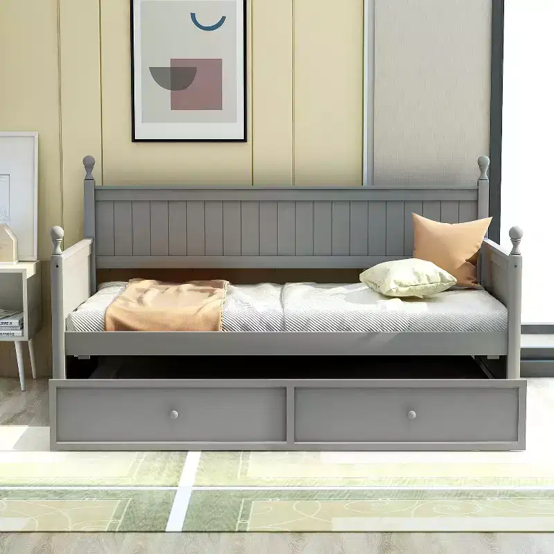 Twin Size Wood Daybed with Trundle Bed-ModernLuxe
