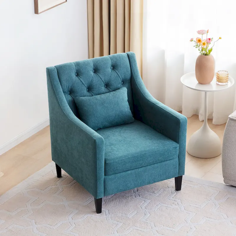 Living Room Chairs, Accent Armchair with lumbar pillow, Elegant Bedroom Reading Chair, Mid-Century Upholstered Sofa Chair