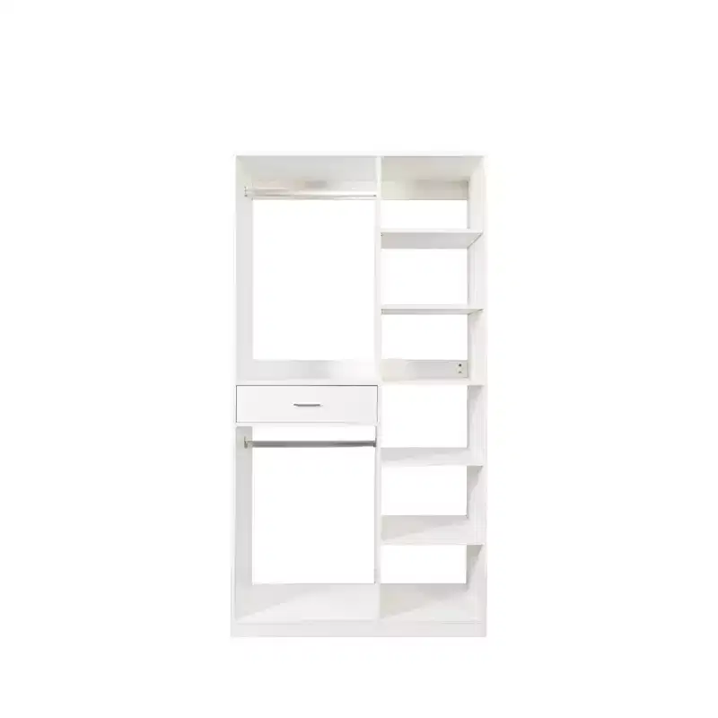 Freestanding Closet System, Standalone Wardrobe with 6 Open Shelves, Wood Walk-in Closet, White