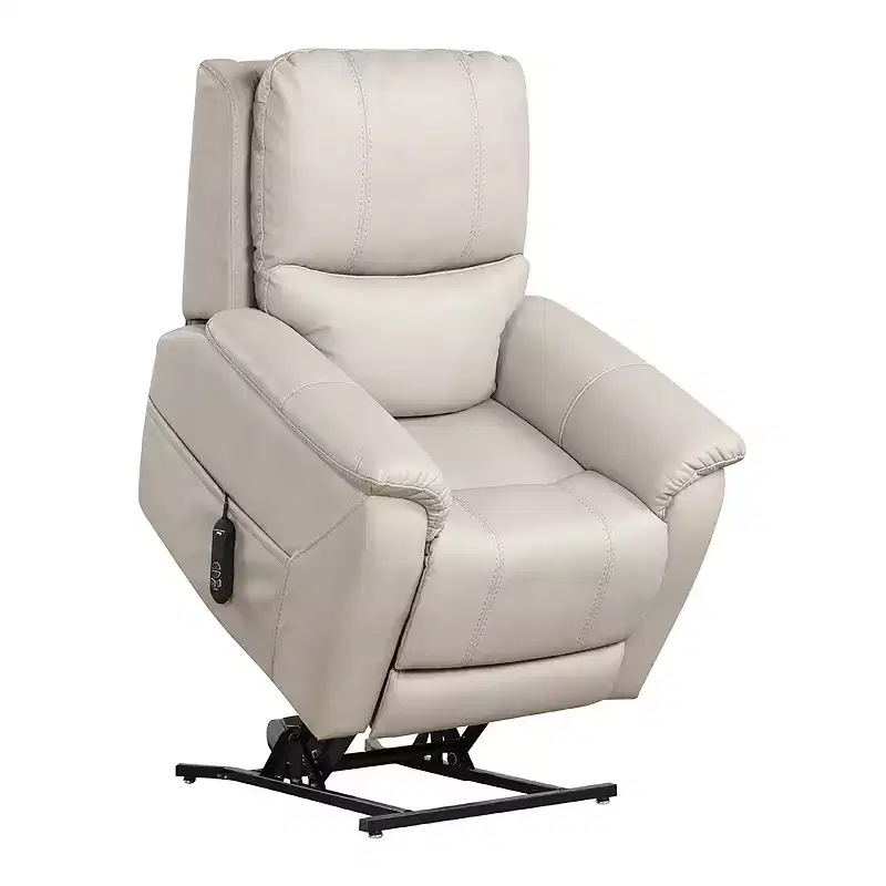Power Recliner Lift Chair, Leatherette, Patented Headrest, 3-Zone Heat & USB Port, Light Gray
