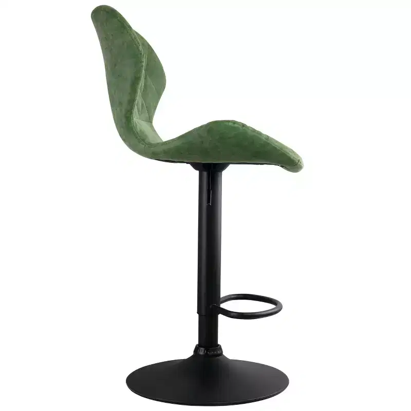 Vintage Faux Leather Adjustable Bar Stool in Green with Black Base