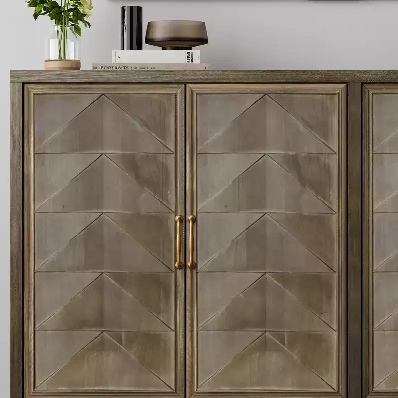 Modern Sideboard Cabinet, Buffet with 4 Stylish Geometric Design Doors, Storage Cabinet for Living Room, Office, Kitchen
