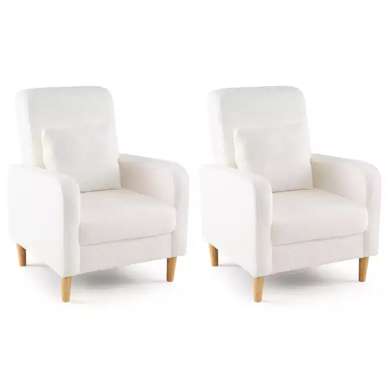 Costway 2PCS Accent Chair w/Lumbar Pillow Teddy Fleece Cover Rubber Wood Legs