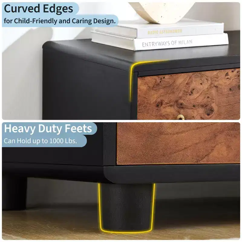 5-Drawer Dresser with Curved Profile, 46 in Tall Modern Chest with Natural Oak Texture