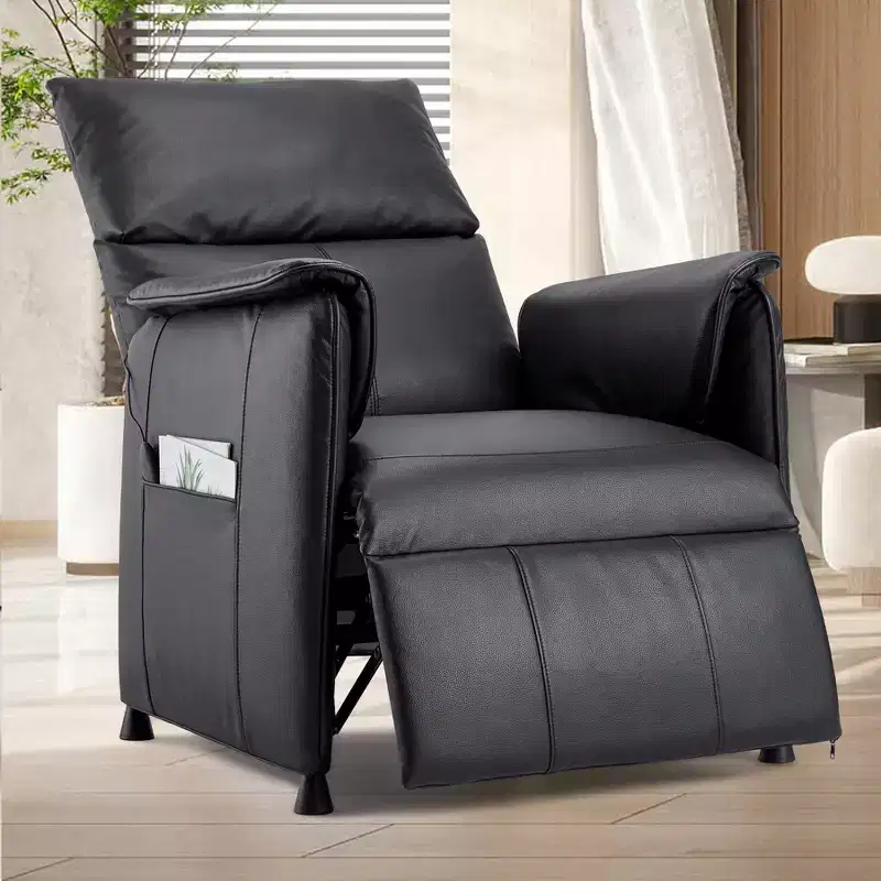 Massage Recliner Chair with Heat, PU Leather Lounge Chair with Vibration Massage Points, Modern Single Sofa for Living Room, Bedroom, Black