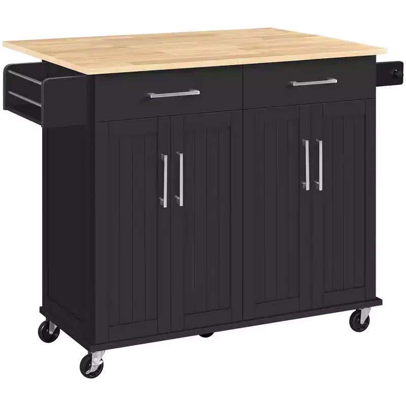 Portable kitchen Storage Cart with Cabinets and Detachable Towel Bar