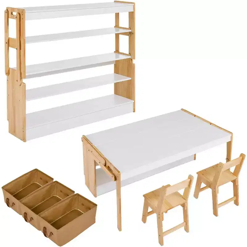 Acekool Kids Art Table and 2 Chairs 47 Convertible Activity Desk to Storage Shelves for School & Home