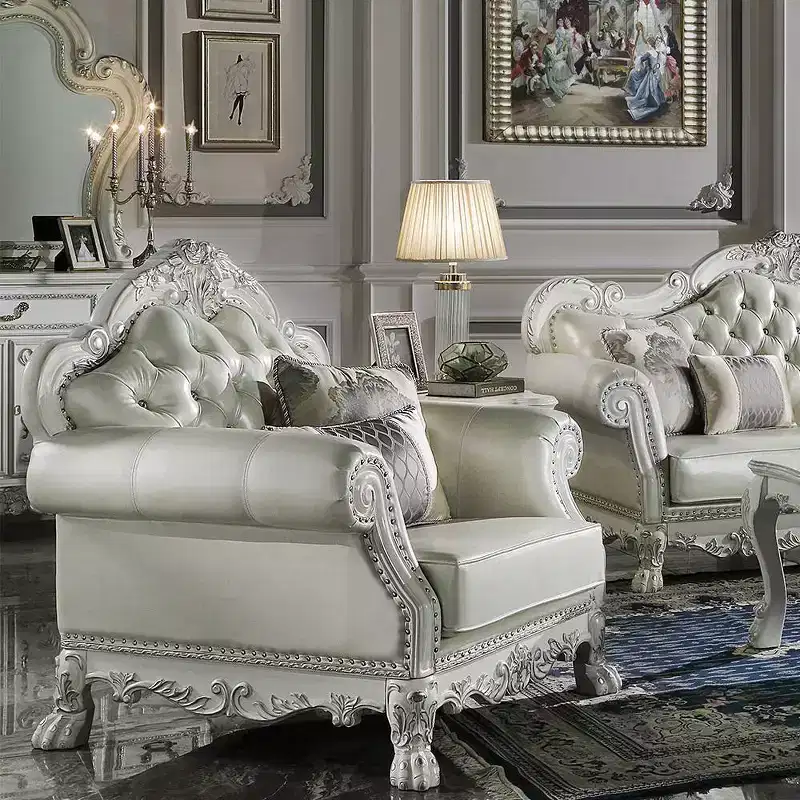 44.8" Dresden Accent Chair Leather Aire/Bone White Finish - Acme Furniture: No Assembly, Tufted Back