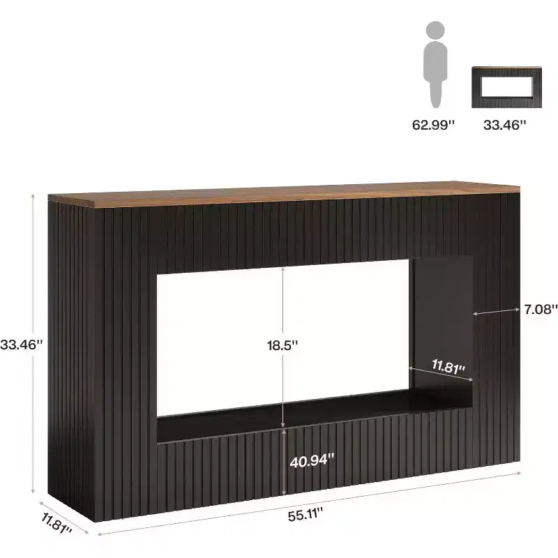 55 Entryway Table, Modern Console Table with 2-Tier Storage, Narrow Sofa Furniture for Living Room, Entrance, Hallway, Black